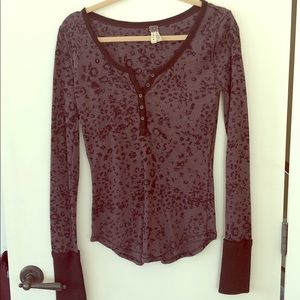 Free People Leopard Print Henley Thermal
